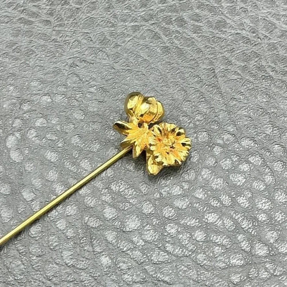 Vintage Stick Pin Gold Tone Floral Lapel Hat Flower Brooch Womens Fashion 2.5